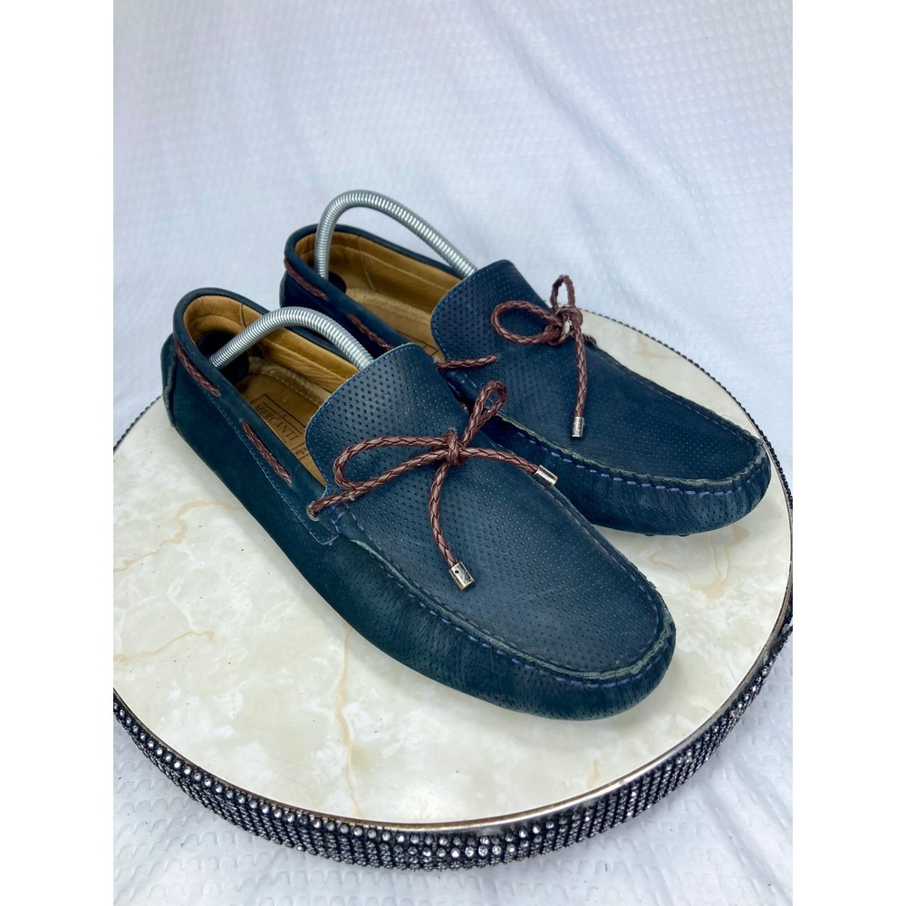 Mercanti Fiorentini Perforated Leather Driving Loafers Men 11.5 Navy Comfy Shoes